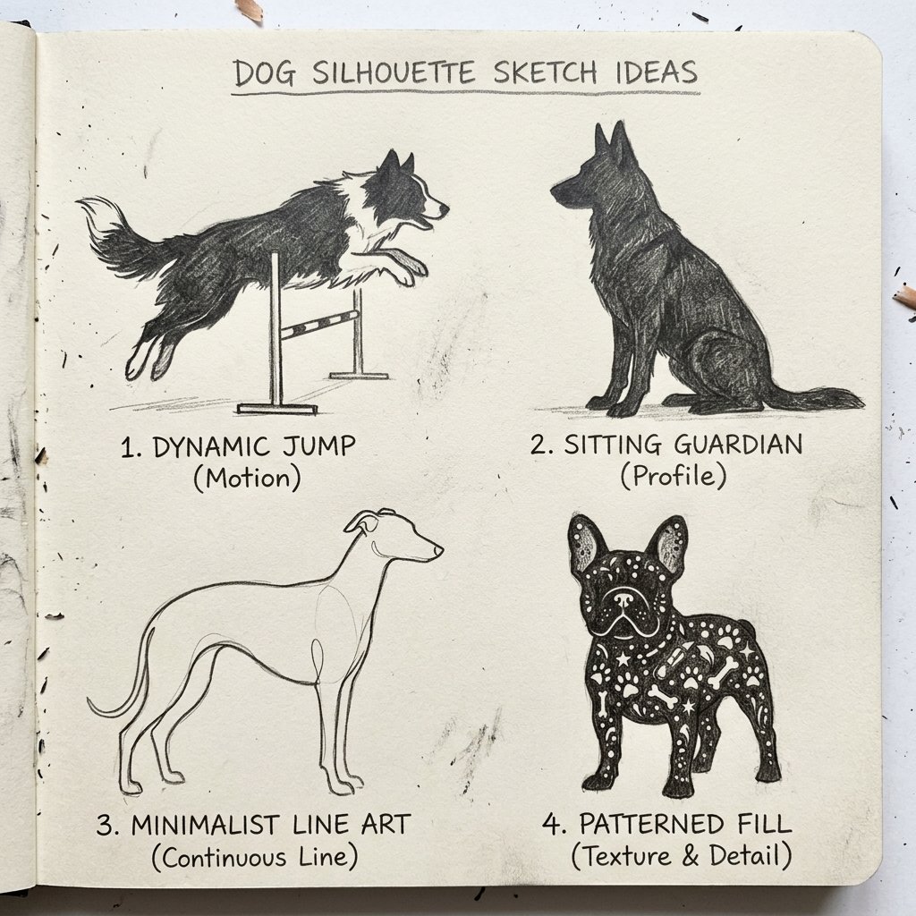 Dog Silhouette Sketch Ideas