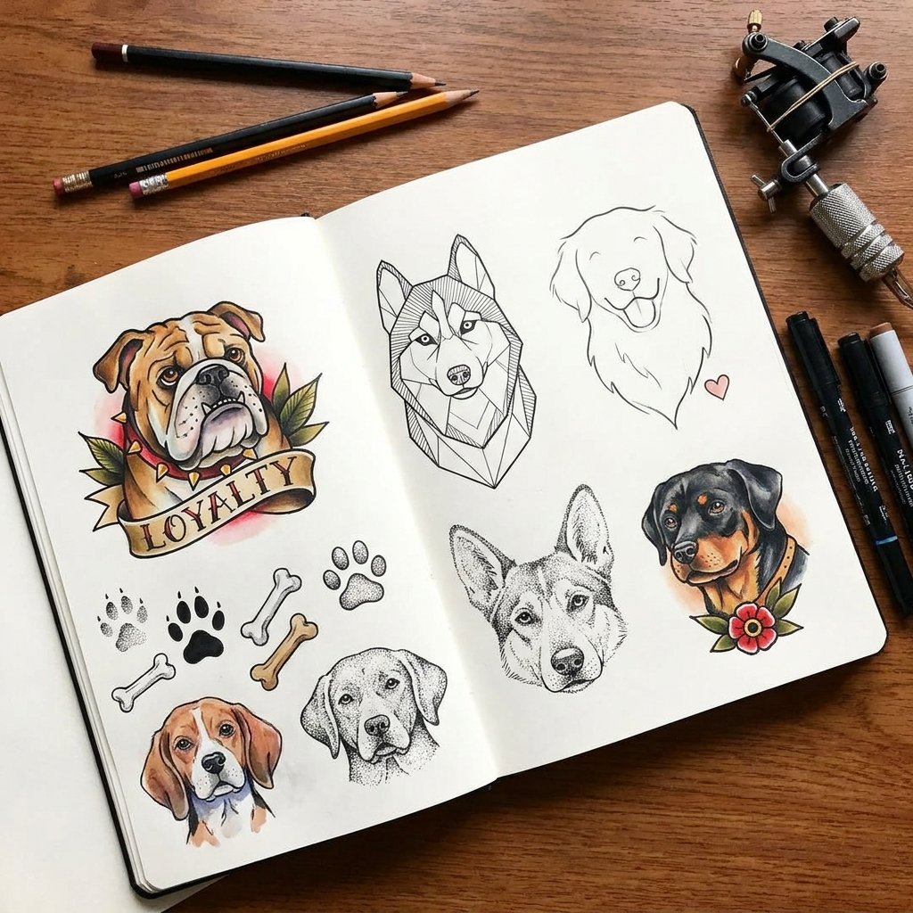 Dog Tattoo Illustration Ideas