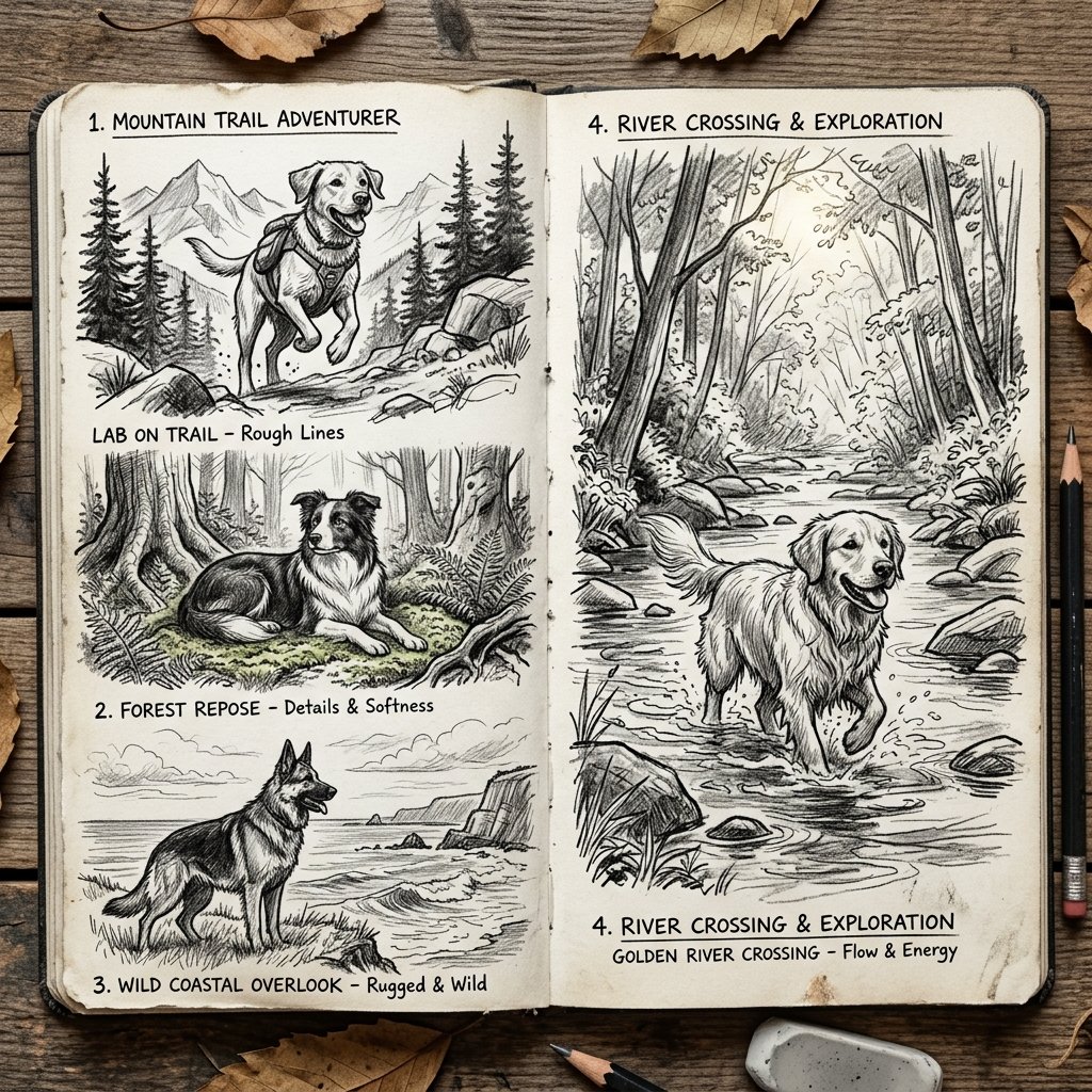 Dog in Nature Sketch Ideas